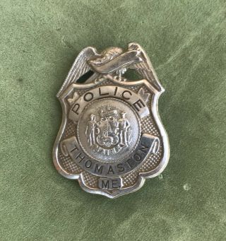 Vintage Thomaston Maine Me.  Police Badge Shield With Eagle Pinback