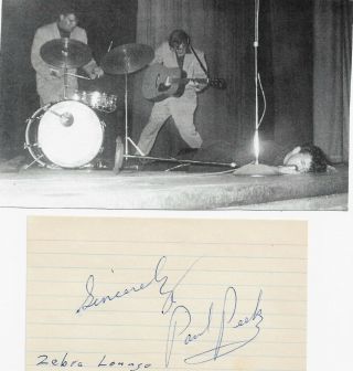 Paul Peek - Vintage Hand Signed Autograph With Image/vincent Blue Cap/esquerita.