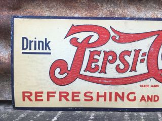 Vintage 1930s Double Dot Pepsi Cola Refreshing Healthful Tin Sign 5 Cent Metal 2