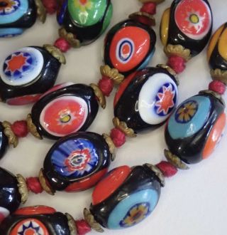 Colorful Vintage Venetian Murano Millefiori Art Glass Bead Necklace