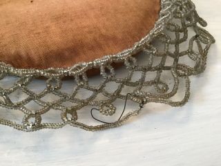 shabby antique Vtg Beaded French Display Piece Victorian Old Fabric 3