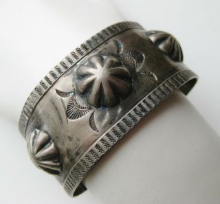 Vintage Native American Navajo Indian Sterling Silver Stamped Wide Cuff Bracelet
