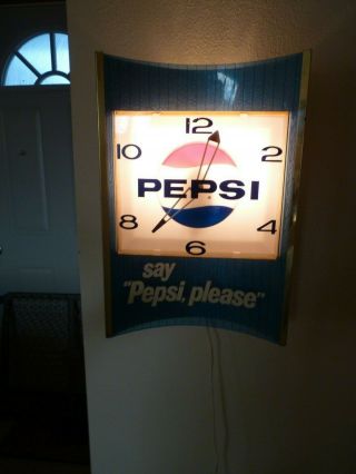 Vintage Rare Pepsi Light - Up Wall Clock 1960 ' s Say Pepsi Please Sign 2