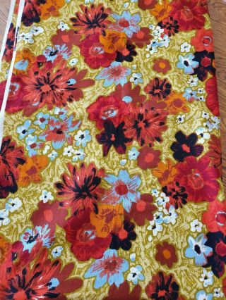 Vintage Fabric Floral Flower Retro 1960’s Mod Cotton Weaved 52”x 4 Yds