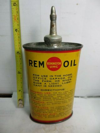 1940 - 60 ' s VINTAGE (3oz) REMINGTON REM OIL TIN CAN HANDY OILER from BRIDGEPORT,  CN 3