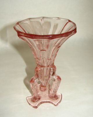 Art Deco Czech Pink Glass Rocket Vase 6 1/2 " Ca.  1930s