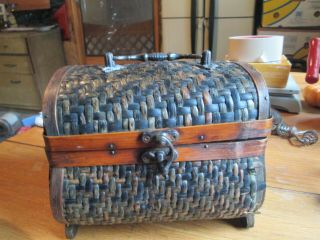 Vintage Wicker - Rattan Tea Caddy With Metal Handle And Fixutures - - Approx.  7 " X 7 "
