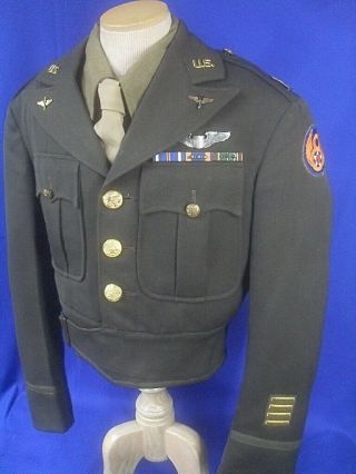 Ww2 Us Army 8th Air Force Pilot Officers Dark Elastique Cut Down Uniform Jacket