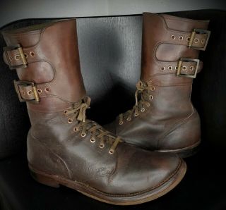 Authentic Pair Ww2 Wwii Us Army Combat Boots Double Buckle Sz 9d Named