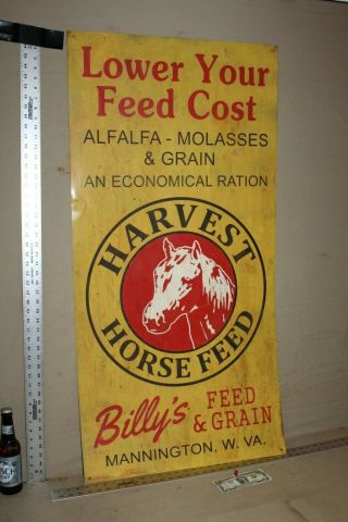 Rare 48 " Harvest Horse Feed Painted Metal Sign Billy 