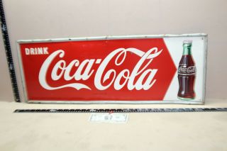Rare 1950s Drink Coca Cola Embossed Metal Sign W/ Bottle Gas Oil Coke Soda Pop