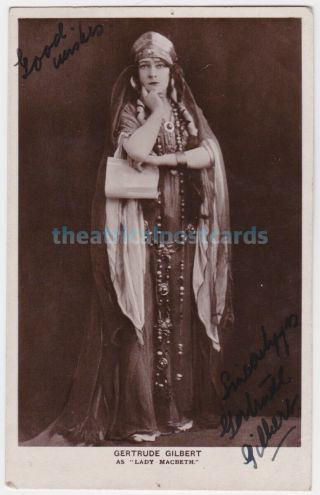 Shakespearean Stage Actress Gertrude Gilbert As Lady Macbeth.  Signed Postcard