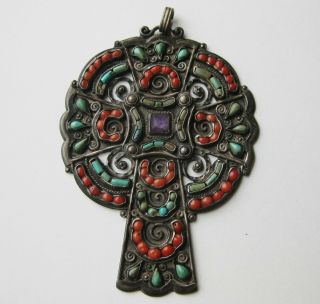 Vintage Matl Matilde Poulat Taxco Mexican Sterling Silver Cross Necklace Pendant