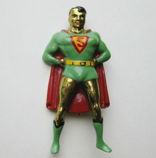 Vtg 40s Superman Comic Book Man Of Steel Novelty Cast Metal Enamel Brooch Pin