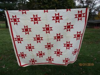 Vintage Quilt Red & White Ohio Star 74 " X80 "