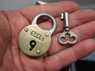 Unusual Old Brass Miniature Padlock Lock Safe With A Key.  N/r