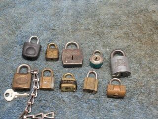 10 Different Old Miniature Padlock Lock Eagle,  Corbin,  Terror,  Belwith.  N/r