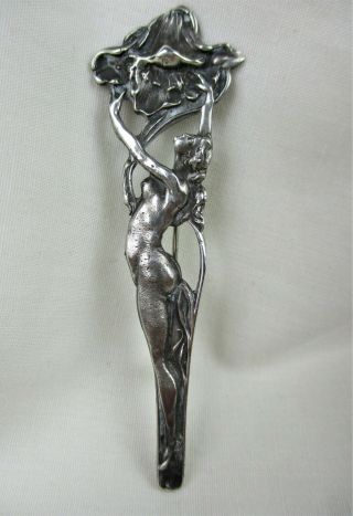 Antique,  Art Nouveau,  Sterling,  Lady,  Nude,  Trumpet Flower,  Brooch,  Stunning