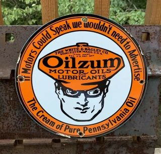 Vintage Oilzum Motor Oils & Lubricants Porcelain Sign Gas Station Service Sign