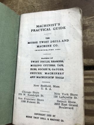 1935 Machinist ' s Practical Guide from MORSE Twist Drill & Machine Co. 3