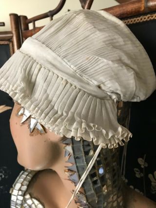 French Antique Pre 1900 Ladies Handmade BONNET - Organza pleated 2