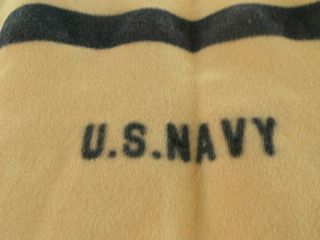 U.  S.  Navy Wool Blanket Blue Stripe Old Wwii