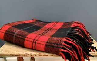 Pendleton Tartan Red Plaid 100 Virgin Wool Fringe Blanket Throw Christmas