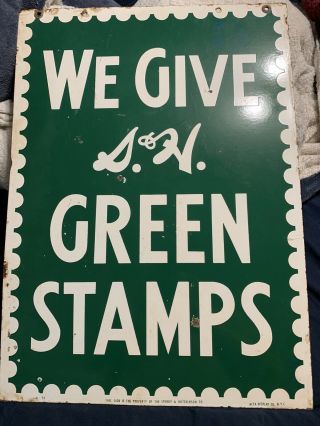 Vintage S&h Green Stamps Porcelain Double Sided Advertising Sign 1953