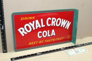Scarce 1950s Drink Royal Crown Rc Cola 2 - Sided Painted Metal Flange Sign Coke 66