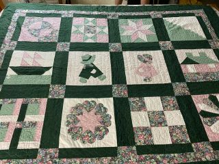 Omg Vintage Handmade Sampler Quilt Well Quilted By Hand 66 " X 75 "