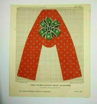 Antique Berlin Woolwork 19th Century Printed Chart - Victorian Bow Slipper