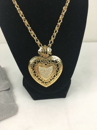 Christian Dior Necklace Authentic Vintage Gold Tone Heart Rhinestone Brooch 3