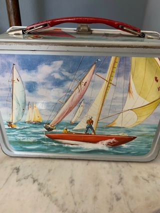 Vintage 1959 Metal Lunch Box Racing Boats Sail Boats Speed Boat No Thermos 3