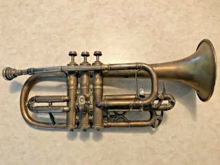 Vintage “the Wonder Phone” Elkhart Cornet Trumpet C.  G.  Conn Brass Instrument