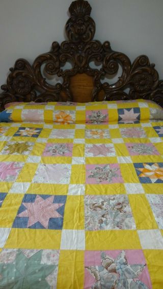 Great Vintage Eight Point Star Pattern Quilt Top L110
