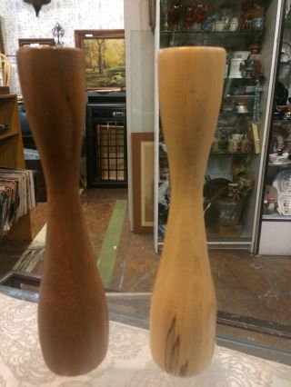 Vintage Mid Century Modern Pair Wood Candlesticks Candleholders Different Colors