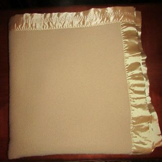Vintage Chatham Taupe Acrylic Thermal Woven Blanket Binding Queen Or King 90x99