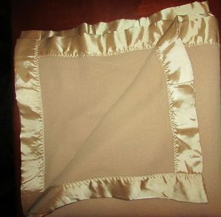 Vintage CHATHAM Taupe Acrylic Thermal Woven Blanket Binding Queen or King 90x99 2