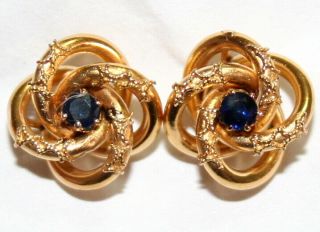 Antique Victoria French 18k Gold Sapphire Love Knot Stud Earrings 1900