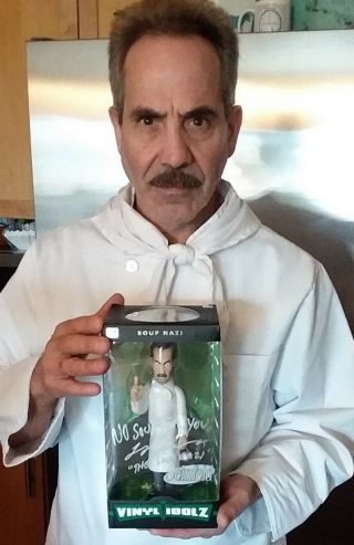 Seinfeld Soup Nazi Autographed Vinyl Idol Figure In Silver With Photo