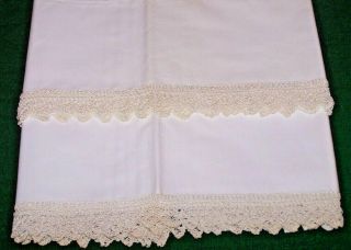 Exquisite Vintage Pillowcases,  White W/fine Lace Trim,  Ex.