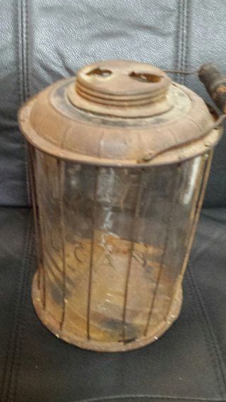 Very Rare Acme Pearl Swirl Glass Oil Can - 4 Qt - 1 Gal - Very Old - Wood Handle