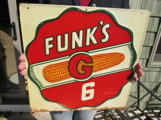Vintage Funks G 6 Hybrid Farm Seeds Sign Embossed Tin Tacker Sign