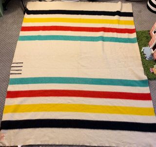 Vintage 1930’s Hudson Bay 4 Point Blanket 100 Wool Striped Made in England 2