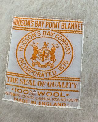 Vintage 1930’s Hudson Bay 4 Point Blanket 100 Wool Striped Made in England 3