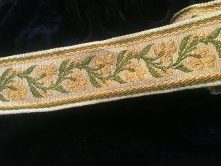 French Antique Gold Olive Passementerie Embroidered Trim Silk Cotton 20 Ft