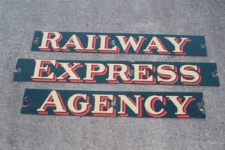 Rare Vintage 1930 ' s Railway Express Agency Railroad Gas Oil Metal Porcelain Sign 3