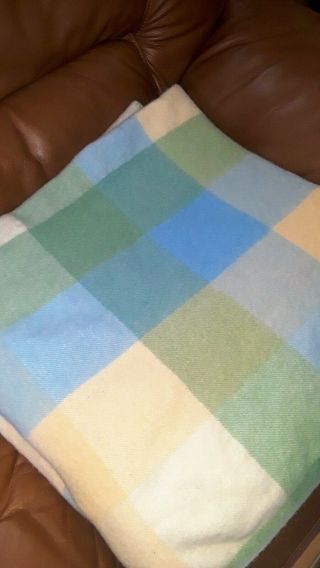 L.  L.  Bean Blanket 100 Virgin Wool Washable Queen Blue Green Yellow Checkered