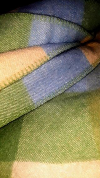 L.  L.  Bean Blanket 100 Virgin Wool Washable Queen blue green yellow checkered 2