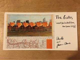 Christo (jeanne - Claude) Signed Autograph 9x5 Postcard " The Gates Central Park "